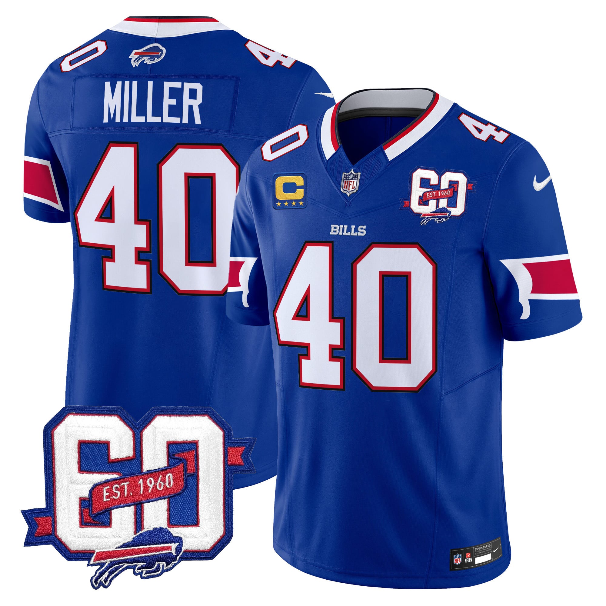 Men’s Bills 60th Anniversary Patch Vapor Limited Jersey – All Stitched
