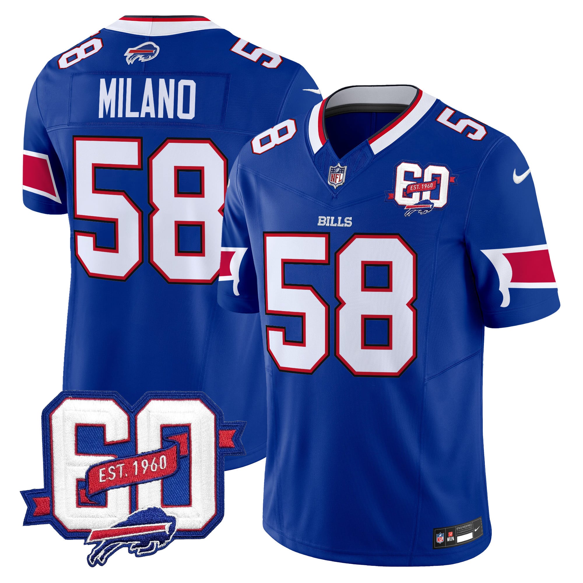 Men’s Bills 60th Anniversary Patch Vapor Limited Jersey – All Stitched