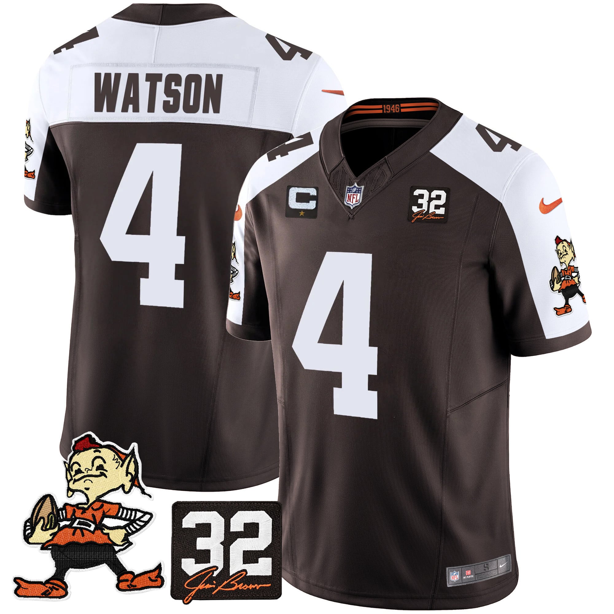 Men’s Browns #32 Jim Brown Memorial Patch Vapor Limited Jersey V2 – All Stitched