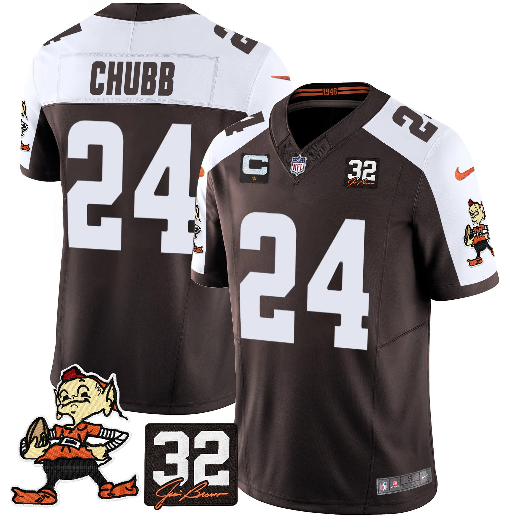 Men’s Browns #32 Jim Brown Memorial Patch Vapor Limited Jersey V2 – All Stitched