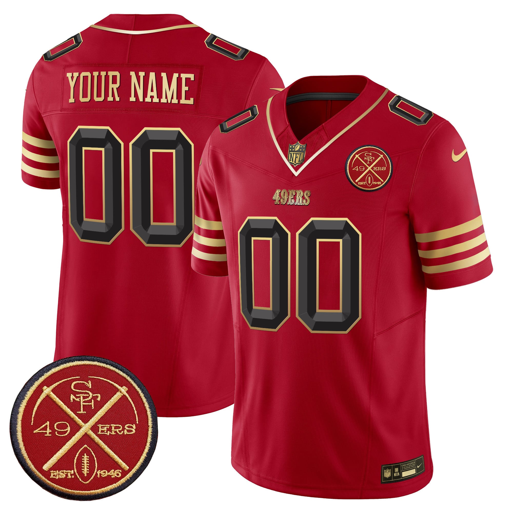 Custom Gender/Name 49ers Est.1946 Patch Vapor Limited Jersey V2 – All Stitched