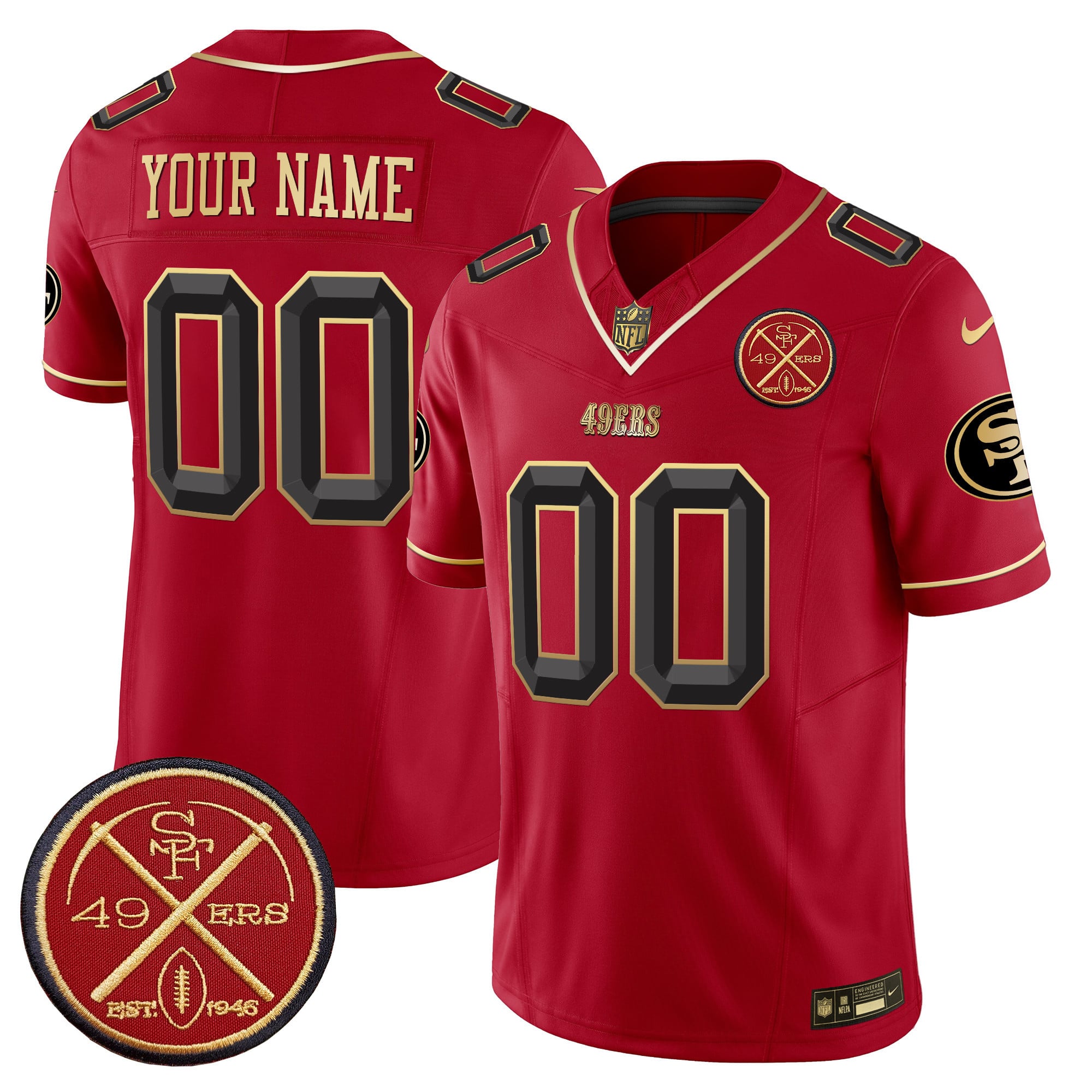 Custom Gender/Name 49ers Est.1946 Patch Vapor Limited Jersey V2 – All Stitched