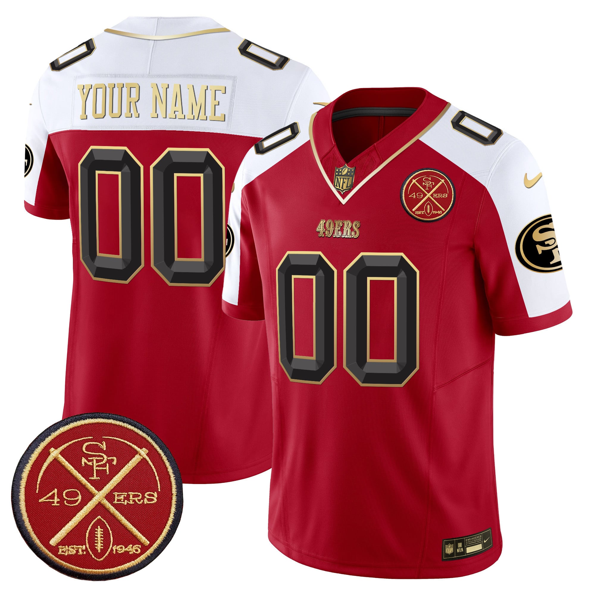 Custom Gender/Name 49ers Est.1946 Patch Vapor Limited Jersey V2 – All Stitched