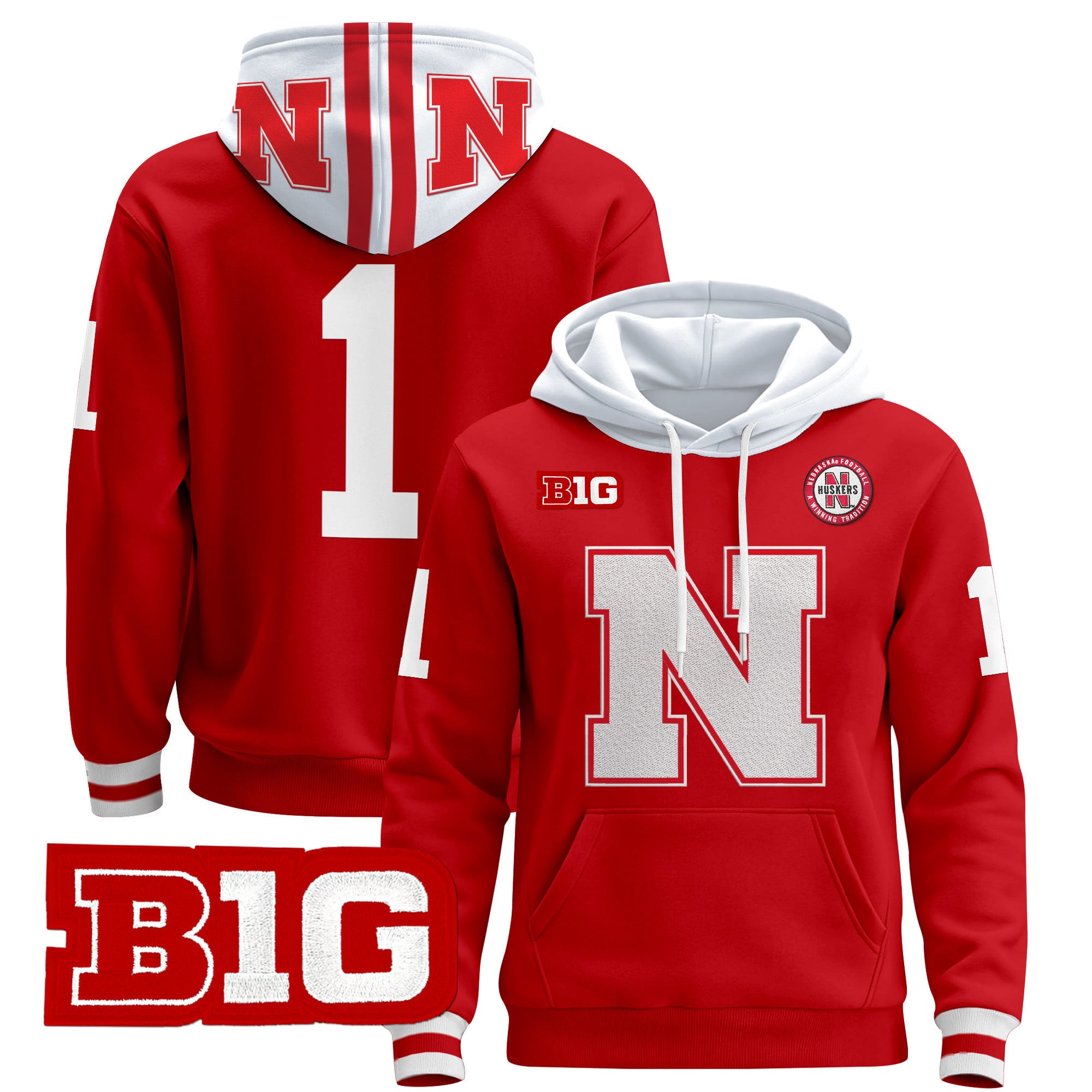 Men’s Nebraska Cornhuskers 2024 Pullover Hoodie V2 – All Stitched