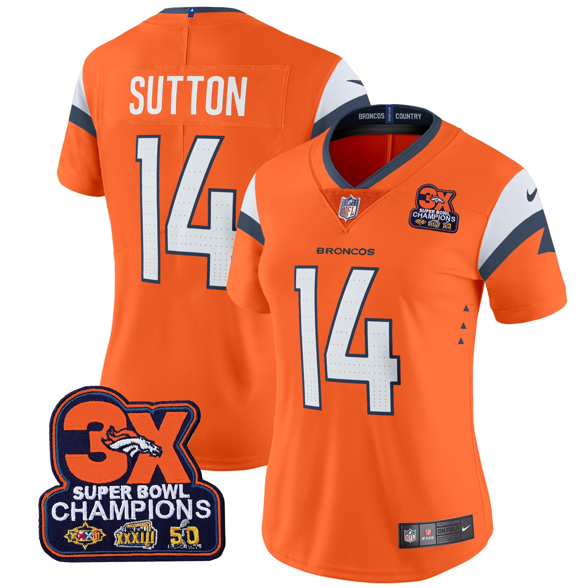 Women’s Denver Broncos 3-Time Champions Patch Vapor Limited Jersey – All Stitched