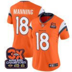 Women’s Denver Broncos 3-Time Champions Patch Vapor Limited Jersey – All Stitched
