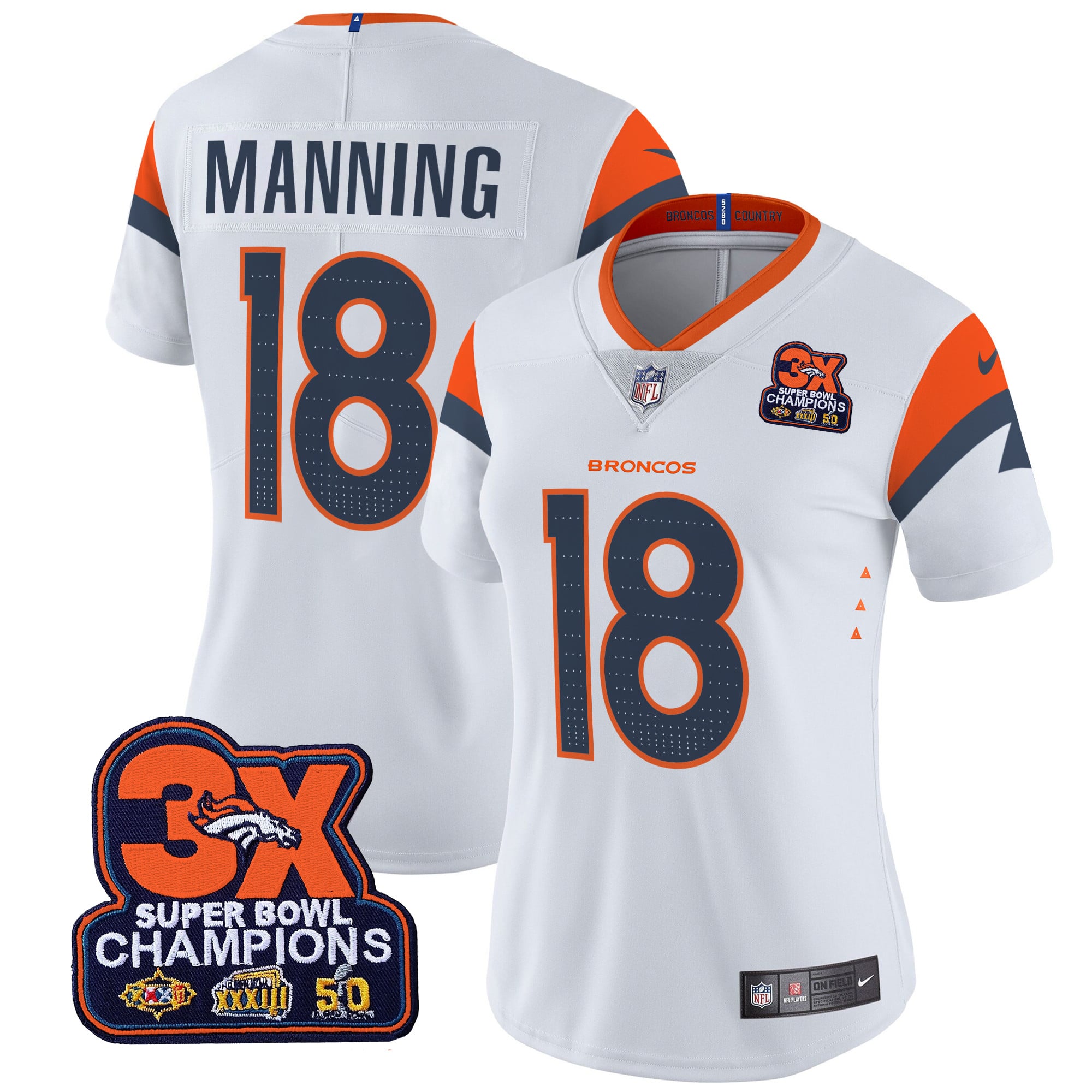 Women’s Denver Broncos 3-Time Champions Patch Vapor Limited Jersey – All Stitched
