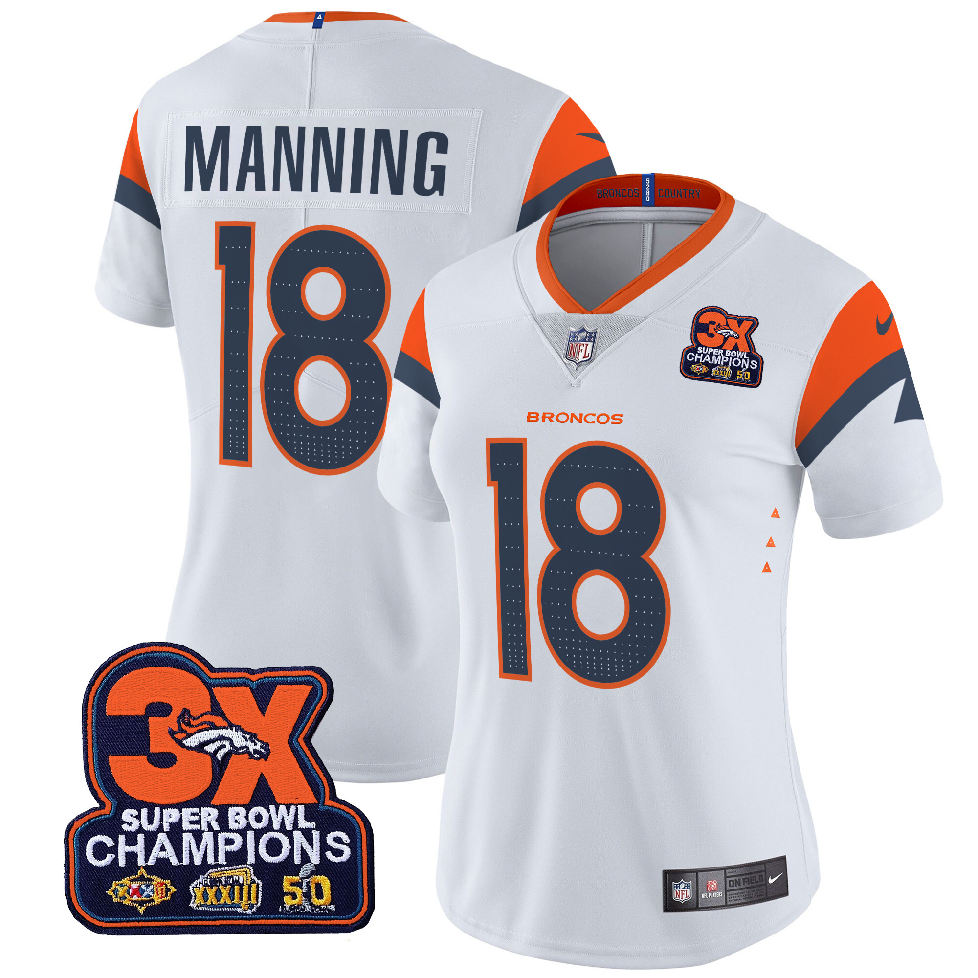 Women’s Denver Broncos 3-Time Champions Patch Vapor Limited Jersey – All Stitched