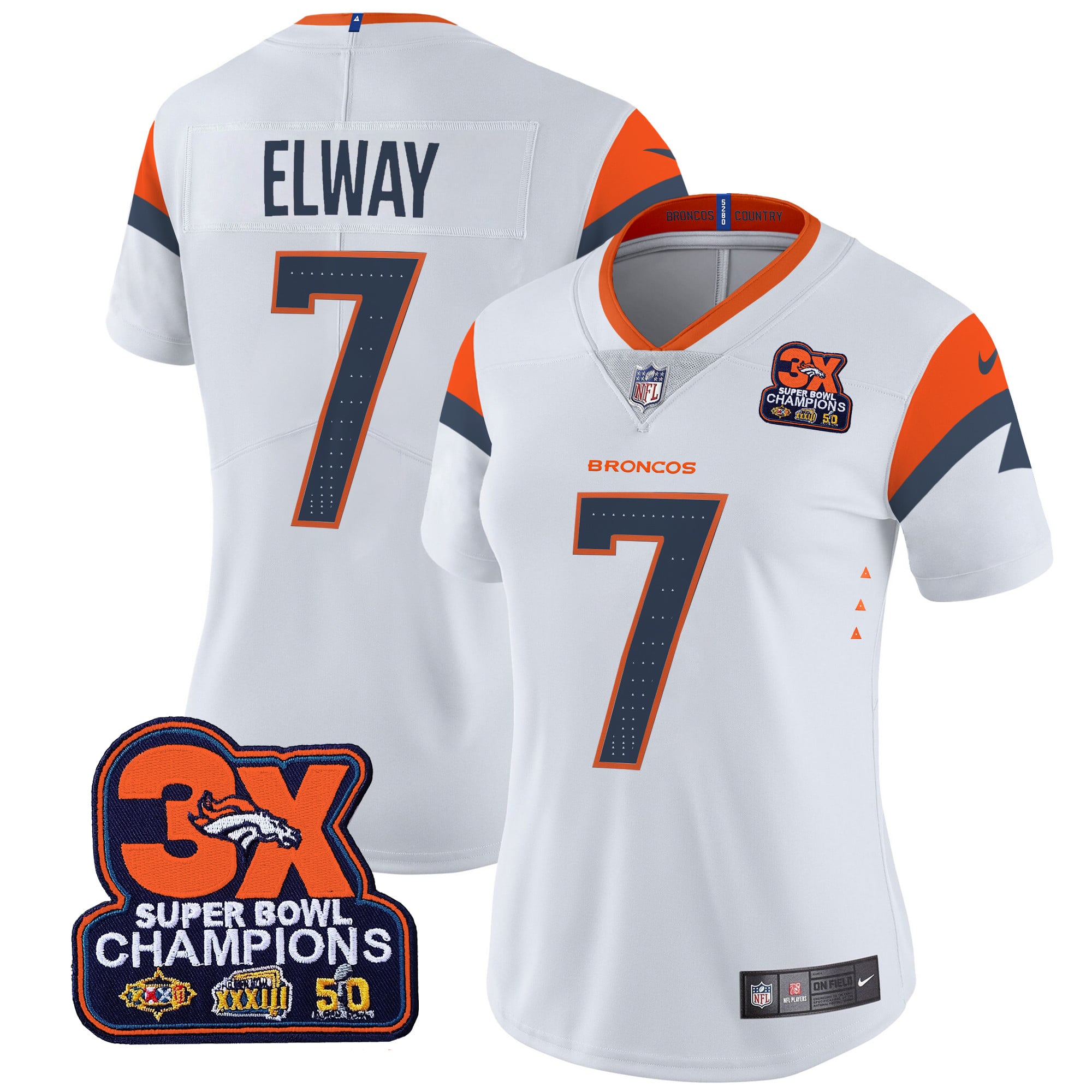 Women’s Denver Broncos 3-Time Champions Patch Vapor Limited Jersey – All Stitched
