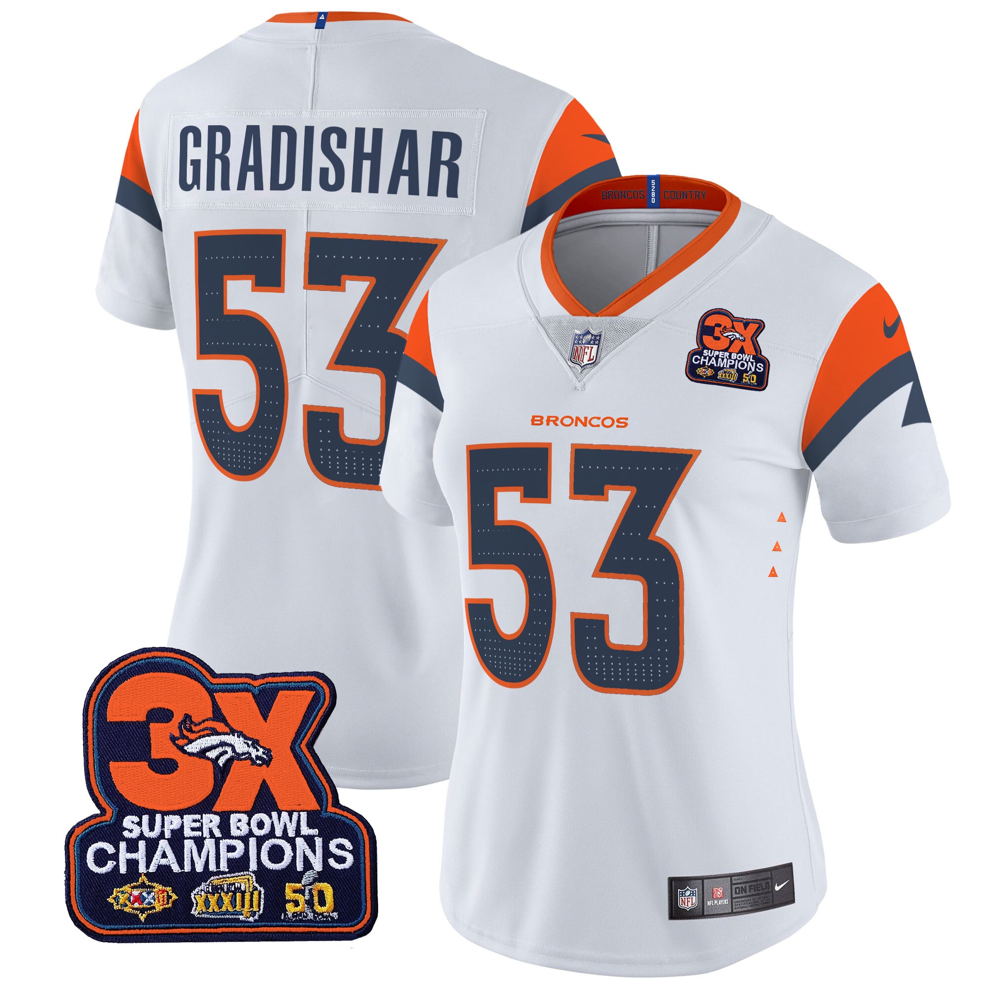Women’s Denver Broncos 3-Time Champions Patch Vapor Limited Jersey – All Stitched