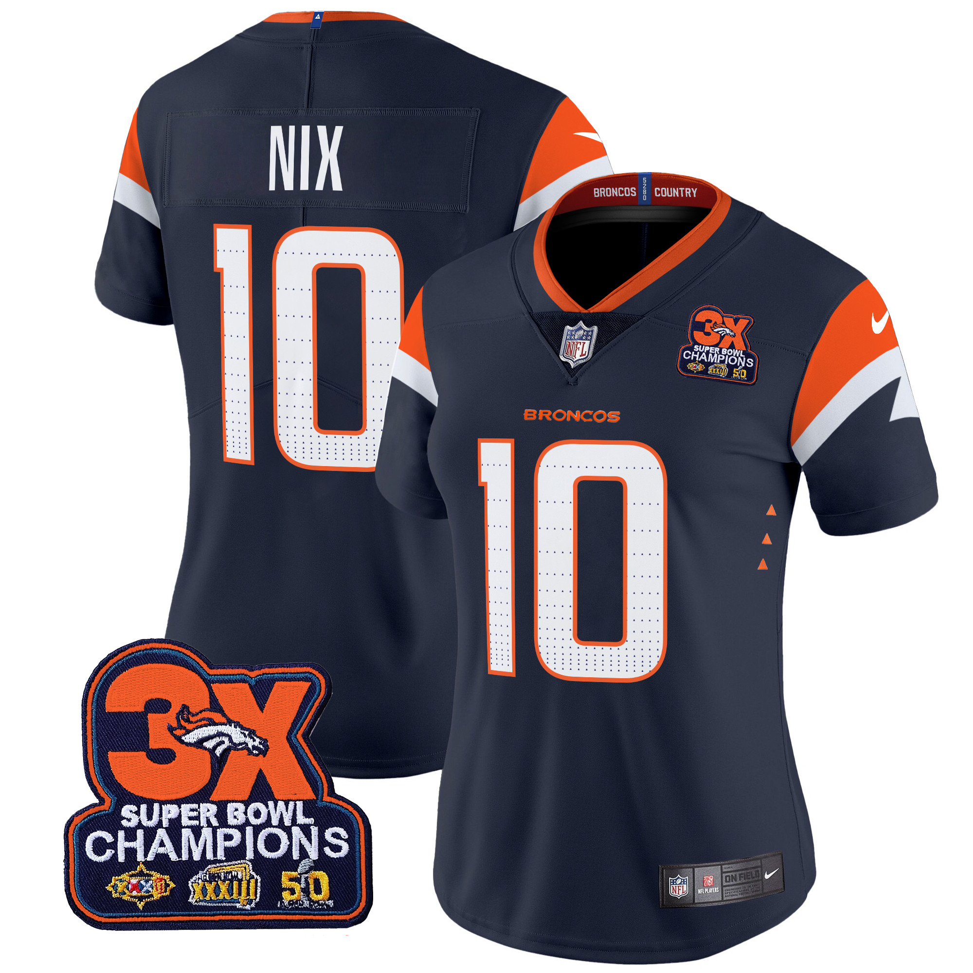Women’s Denver Broncos 3-Time Champions Patch Vapor Limited Jersey – All Stitched