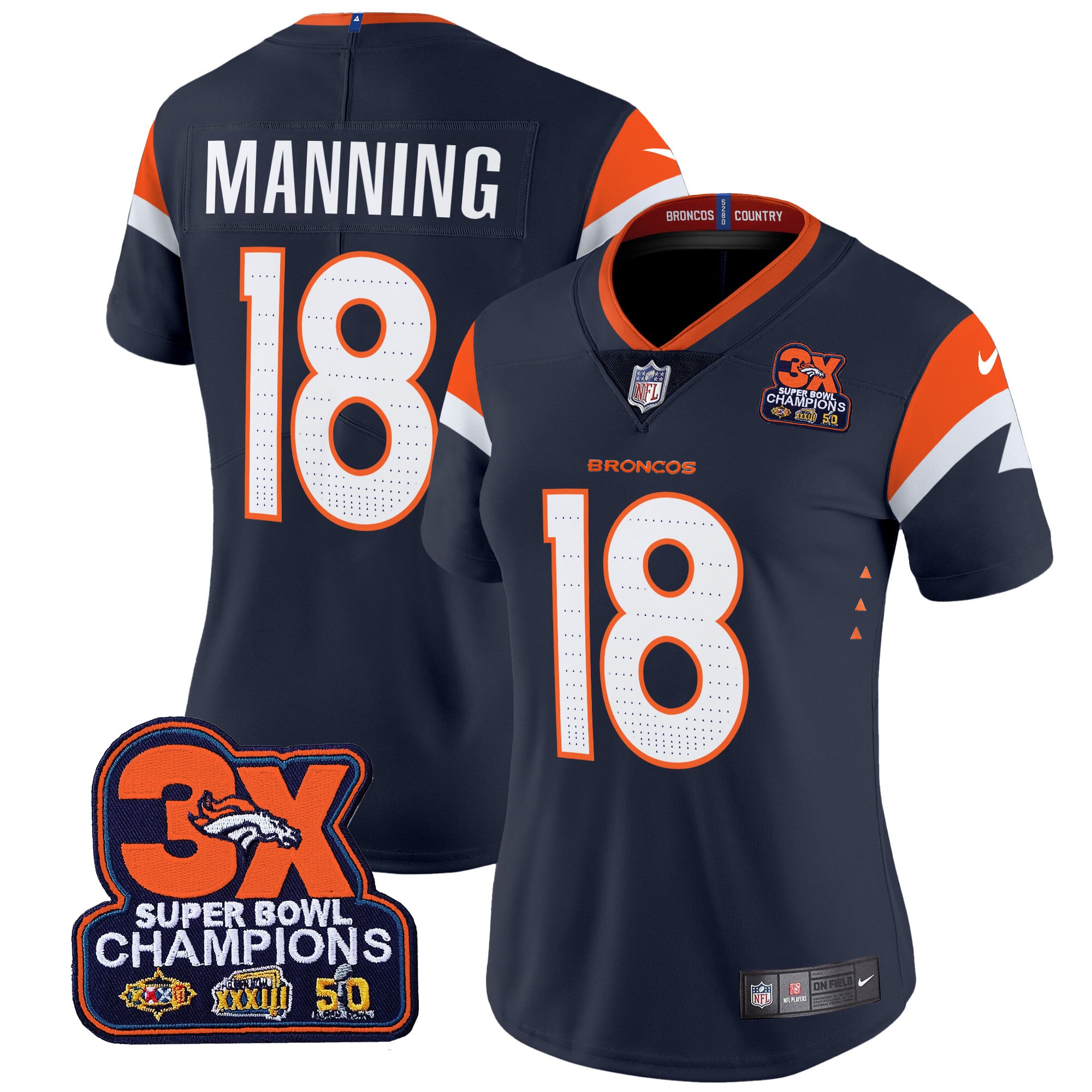 Women’s Denver Broncos 3-Time Champions Patch Vapor Limited Jersey – All Stitched