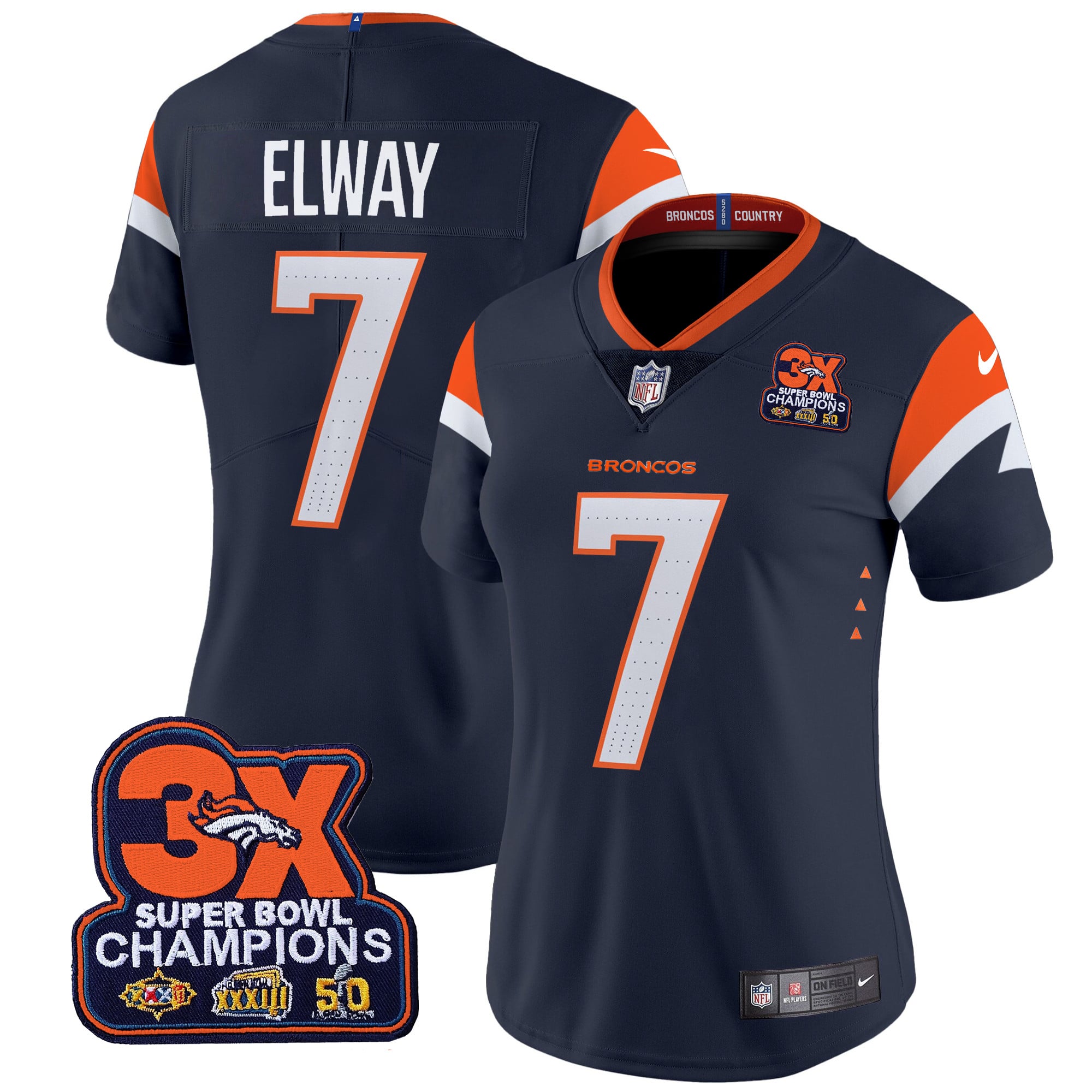 Women’s Denver Broncos 3-Time Champions Patch Vapor Limited Jersey – All Stitched