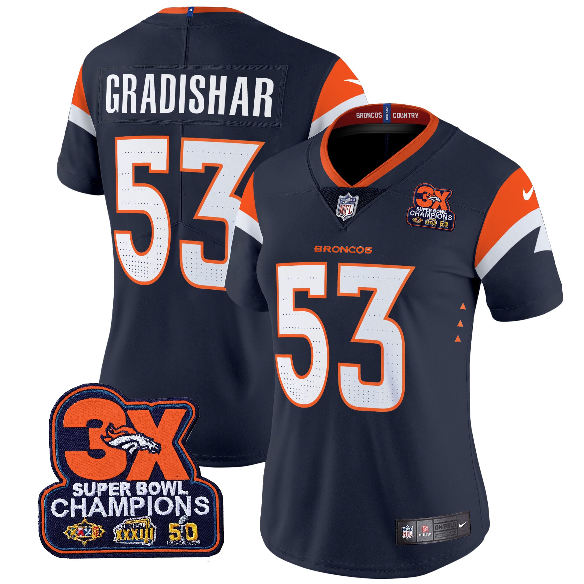 Women’s Denver Broncos 3-Time Champions Patch Vapor Limited Jersey – All Stitched