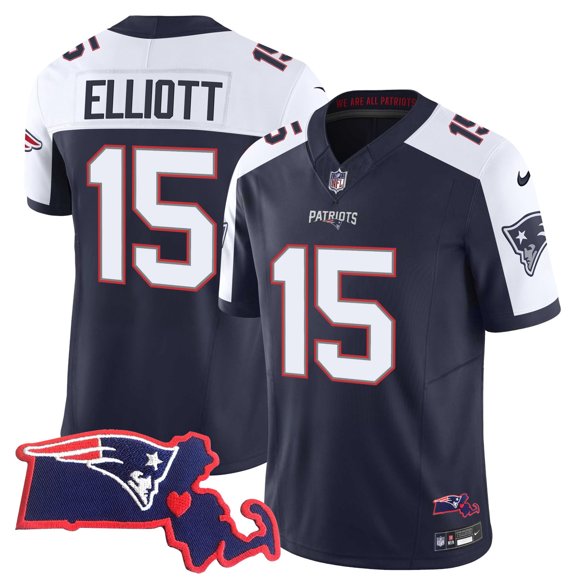Men’s Patriots Massachusetts Patch Vapor Jersey – All Stitched