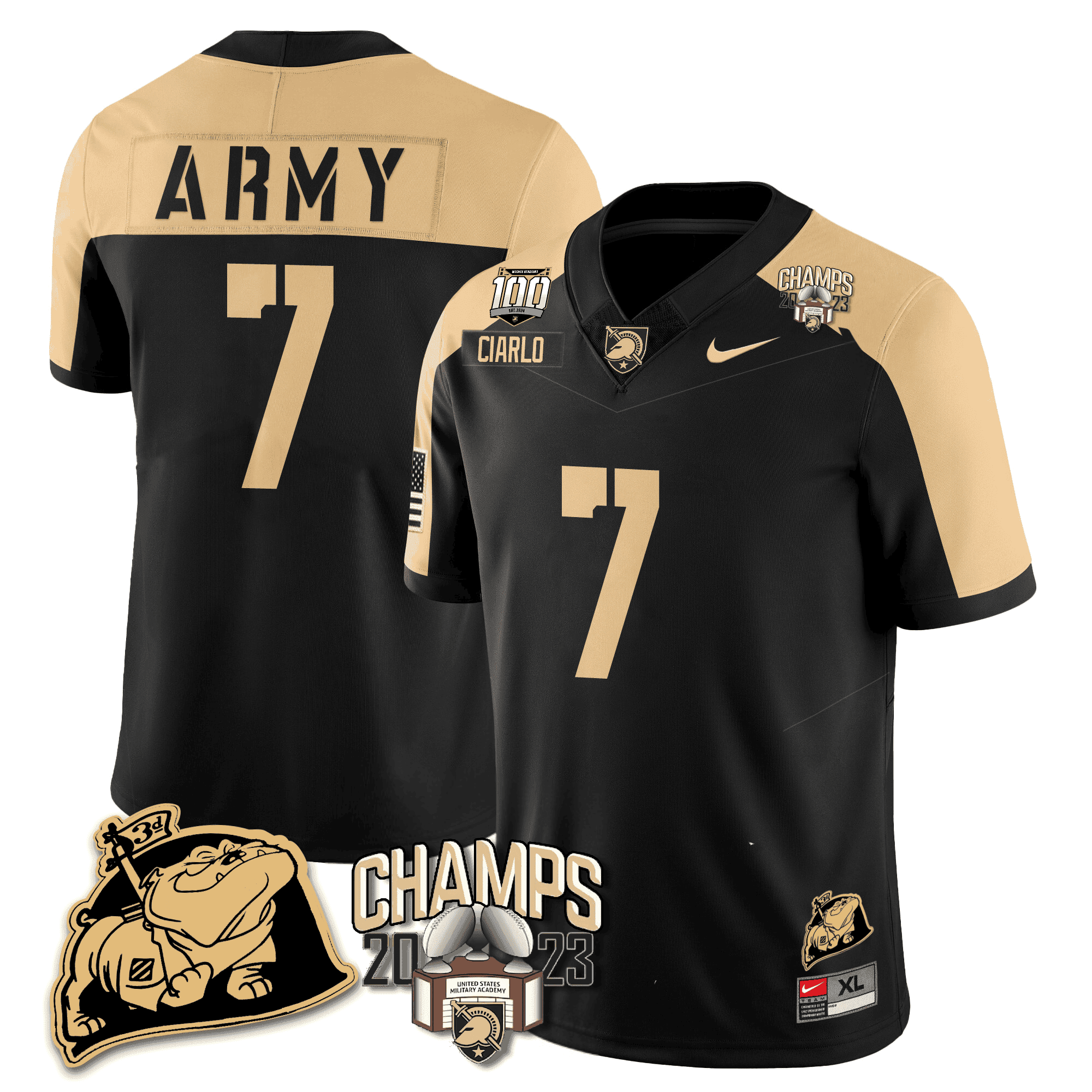 Men’s Army Black Knights 2023 CIC Trophy Champion Patch Jersey – All Stitched