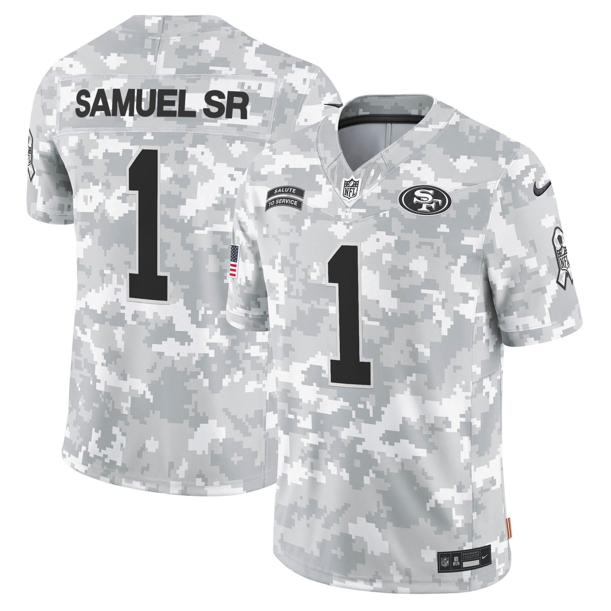 49ers 2024 Salute to Service Vapor Limited Jersey – Arctic Camo – All Stitched