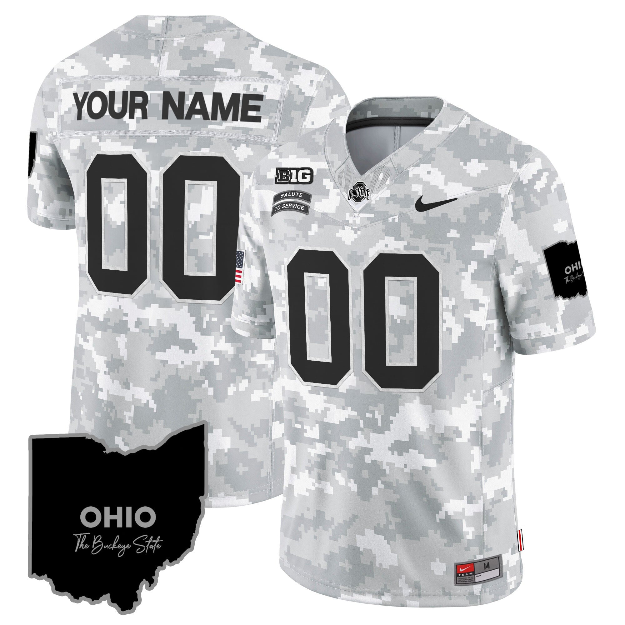 Ohio State Buckeyes 2024 Salute to Service Vapor Limited Custom Jersey – Arctic Camo – All Stitched
