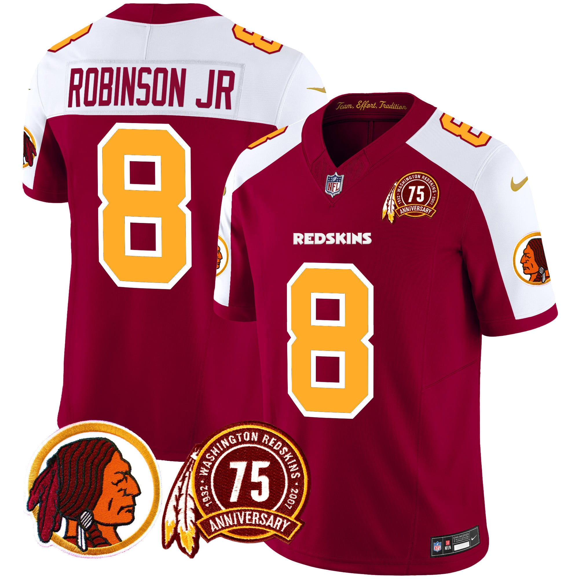 Men’s Washington Redskins 75th Patch Throwback Vapor Limited Jersey – All Stitched
