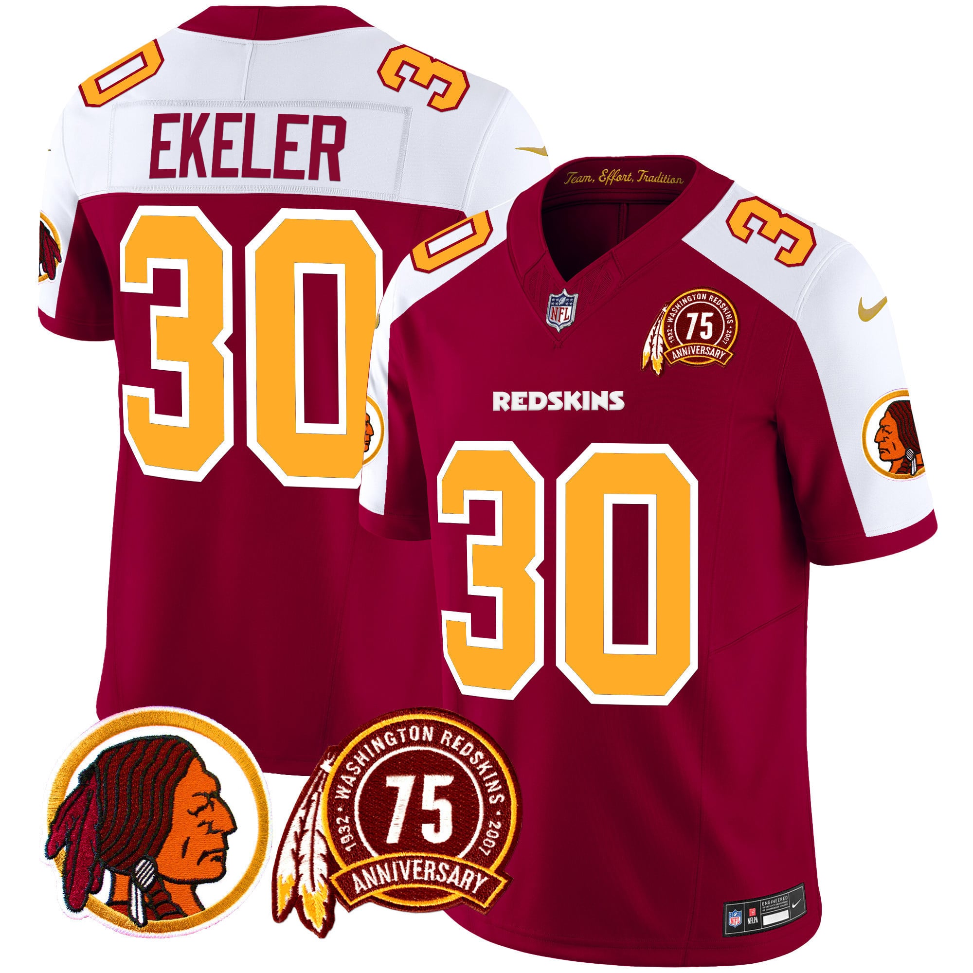 Men’s Washington Redskins 75th Patch Throwback Vapor Limited Jersey – All Stitched
