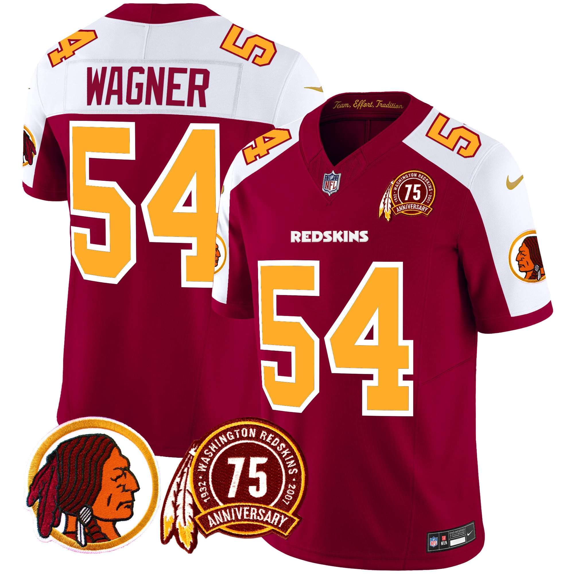 Men’s Washington Redskins 75th Patch Throwback Vapor Limited Jersey – All Stitched