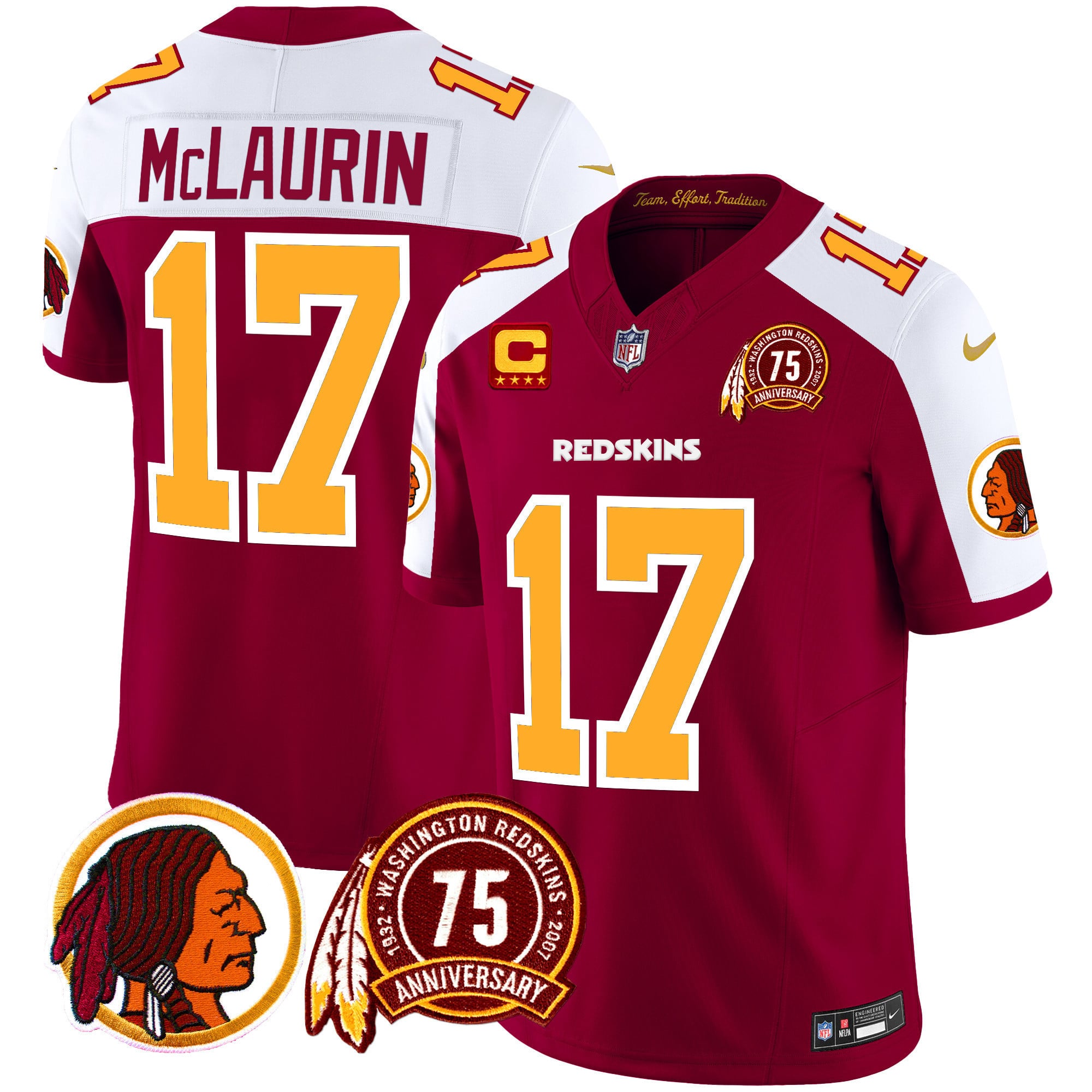 Men’s Washington Redskins 75th Patch Throwback Vapor Limited Jersey – All Stitched