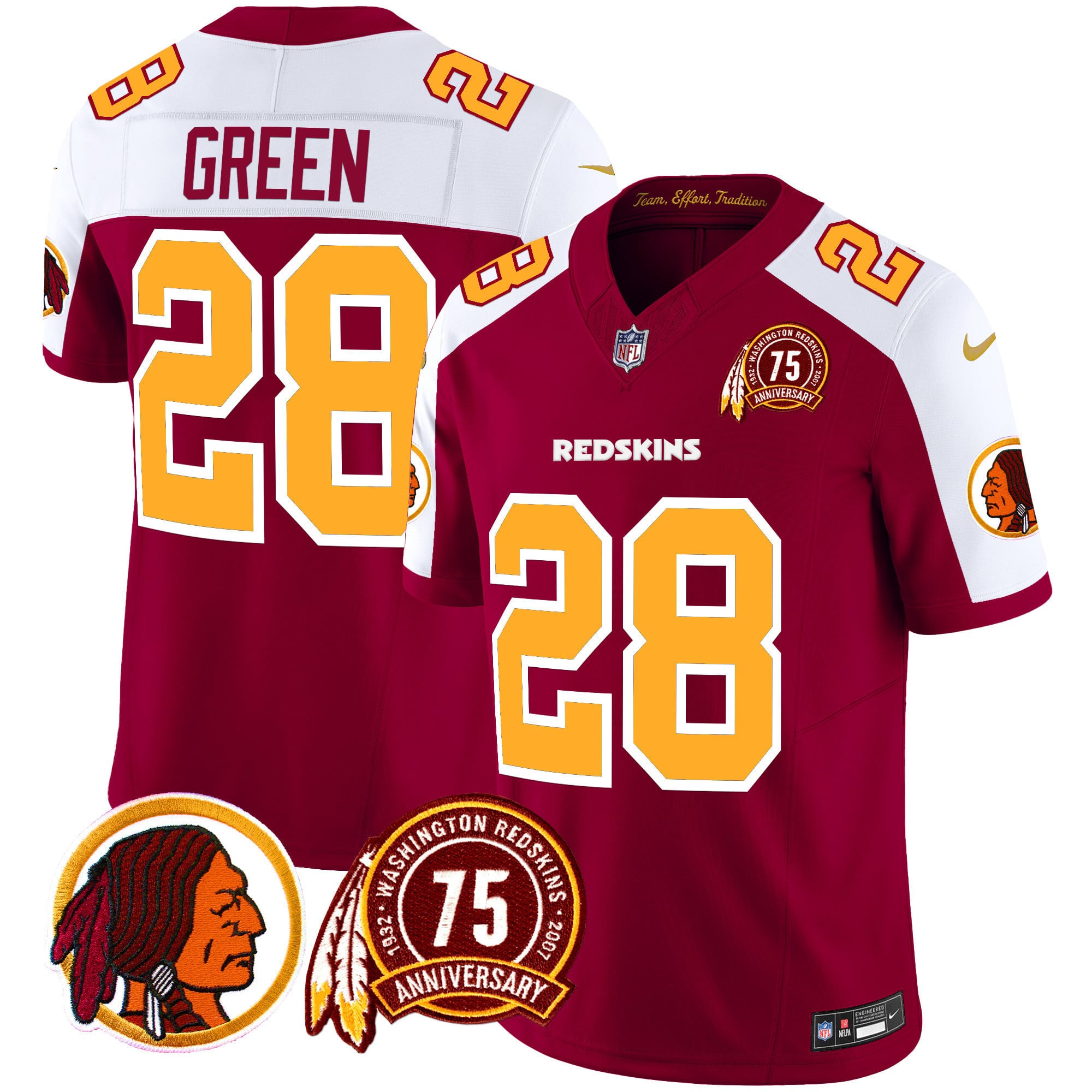 Men’s Washington Redskins 75th Patch Throwback Vapor Limited Jersey – All Stitched