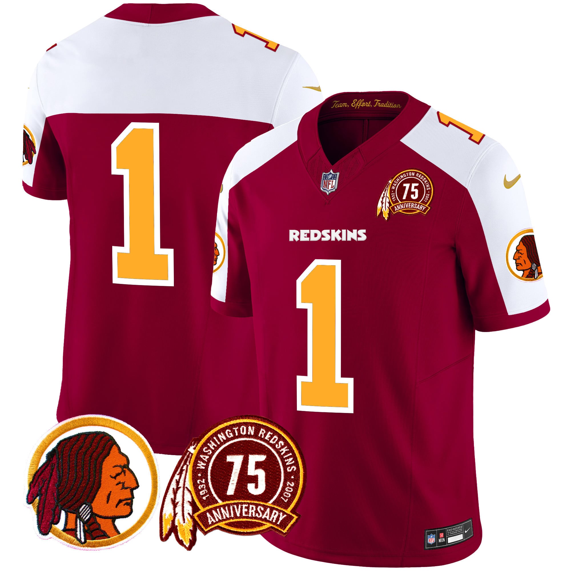 Men’s Washington Redskins 75th Patch Throwback Vapor Limited Jersey – All Stitched