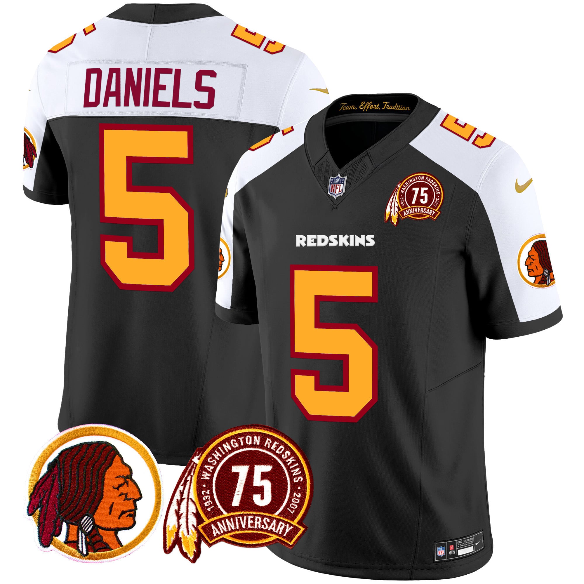 Men’s Washington Redskins 75th Patch Throwback Vapor Limited Jersey – All Stitched