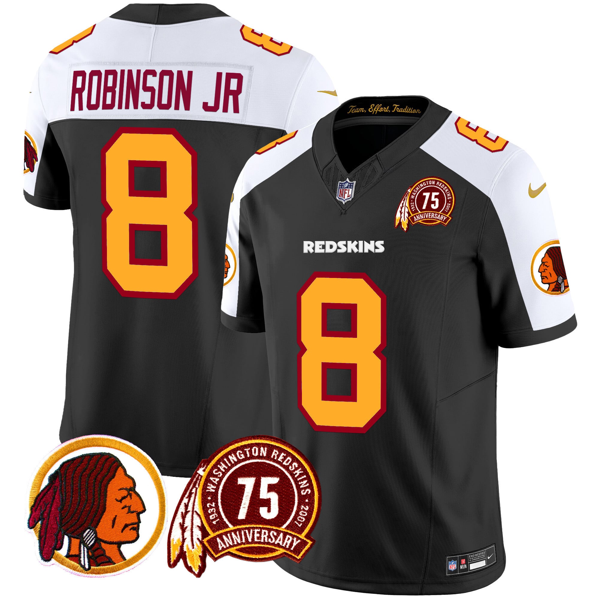 Men’s Washington Redskins 75th Patch Throwback Vapor Limited Jersey – All Stitched