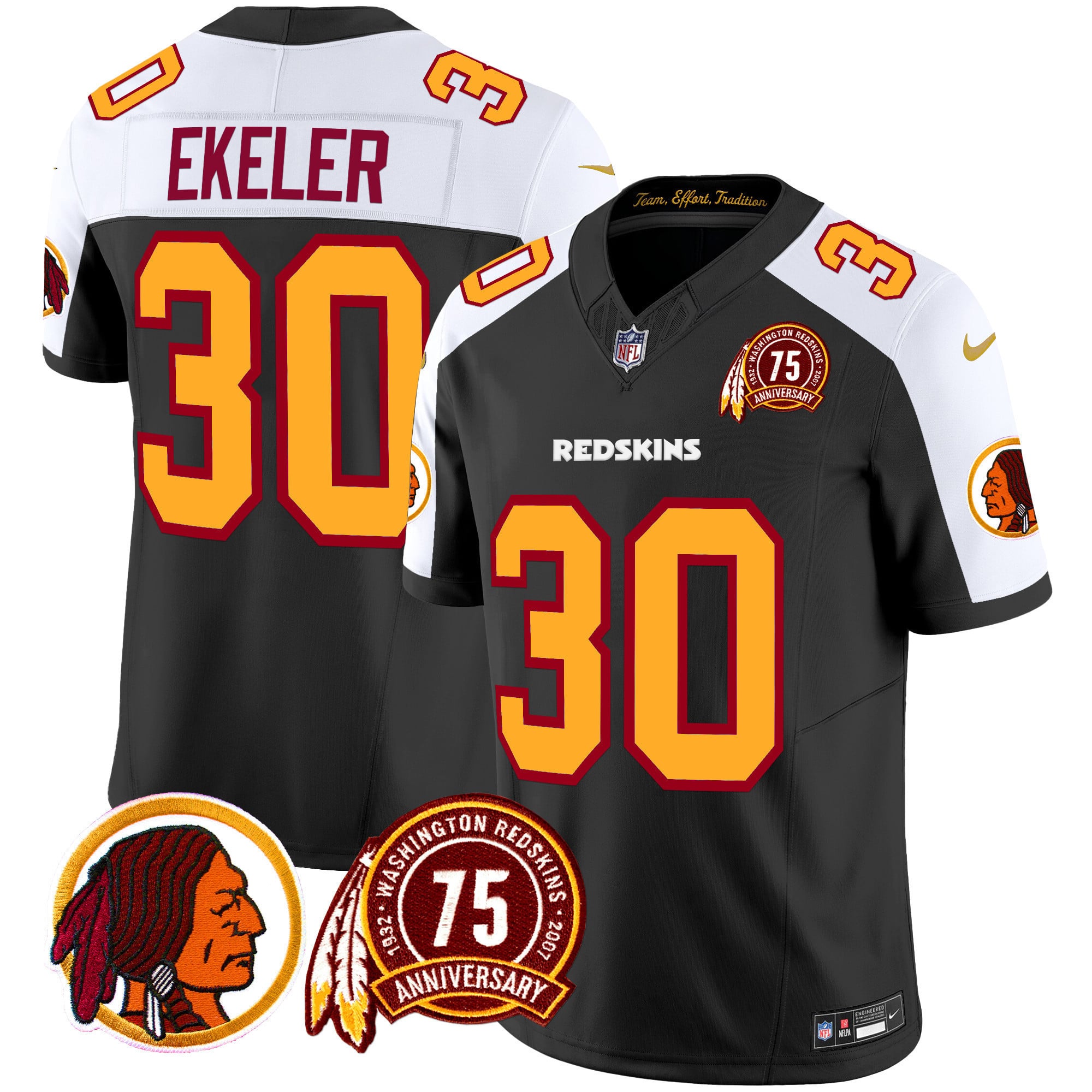 Men’s Washington Redskins 75th Patch Throwback Vapor Limited Jersey – All Stitched