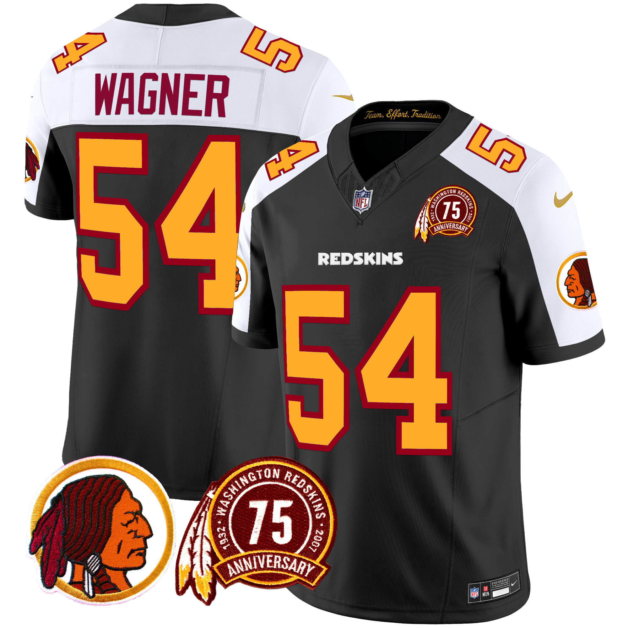 Men’s Washington Redskins 75th Patch Throwback Vapor Limited Jersey – All Stitched