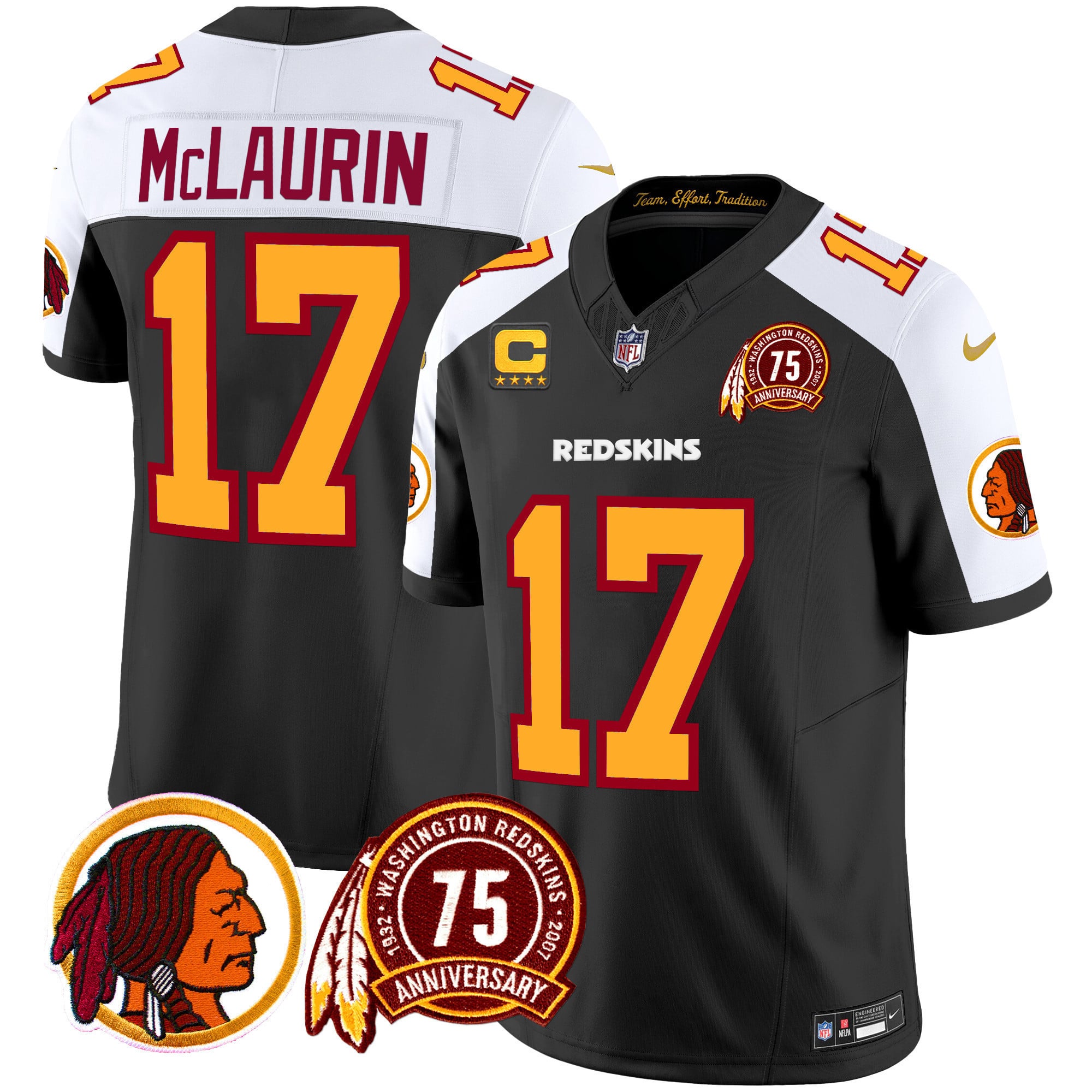 Men’s Washington Redskins 75th Patch Throwback Vapor Limited Jersey – All Stitched