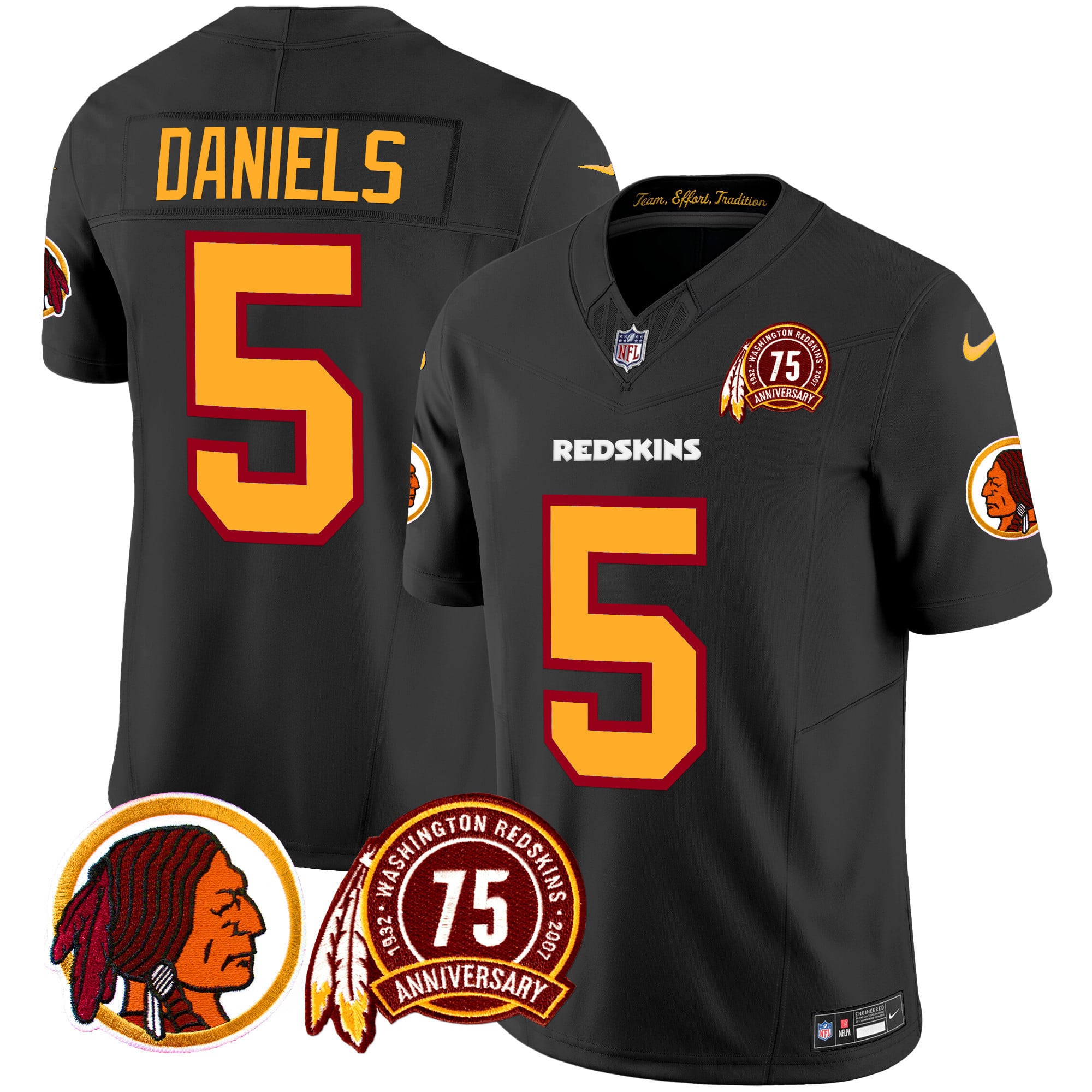 Men’s Washington Redskins 75th Patch Throwback Vapor Limited Jersey – All Stitched
