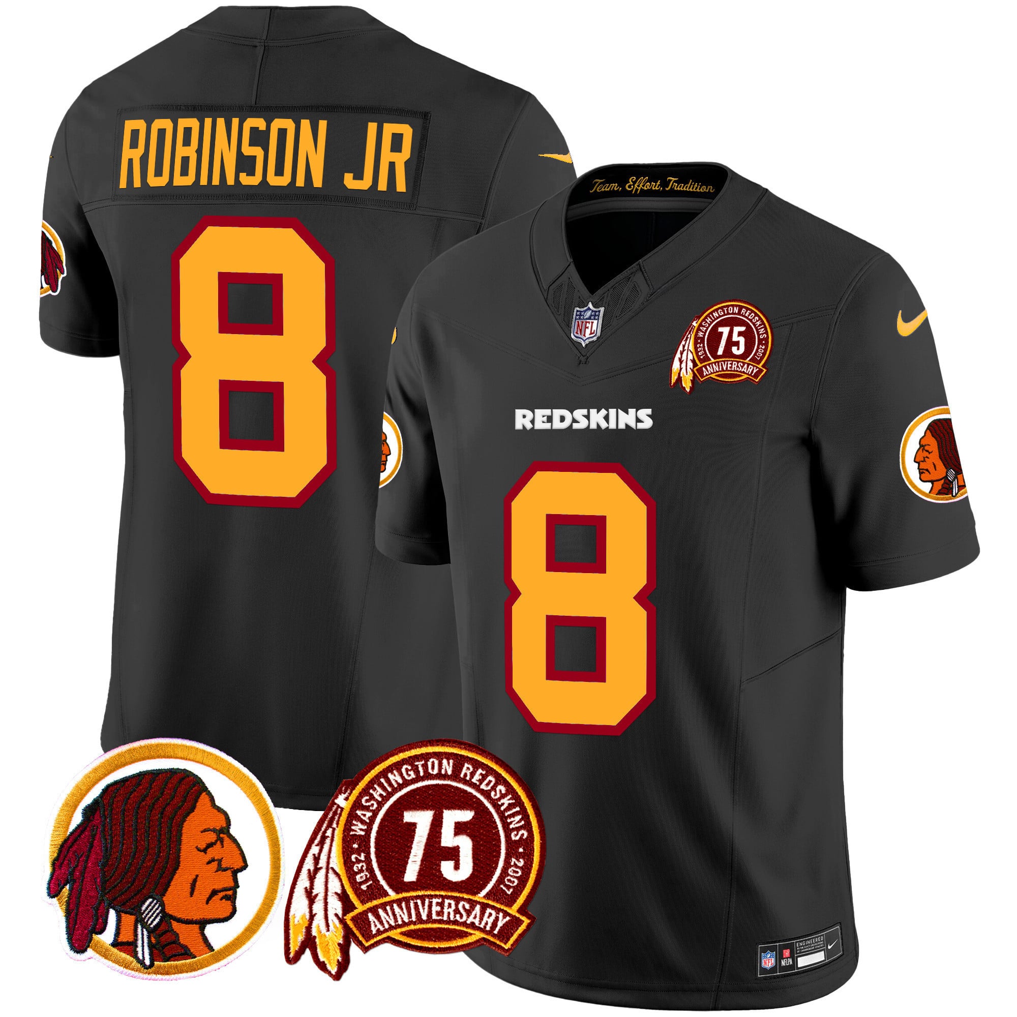 Men’s Washington Redskins 75th Patch Throwback Vapor Limited Jersey – All Stitched