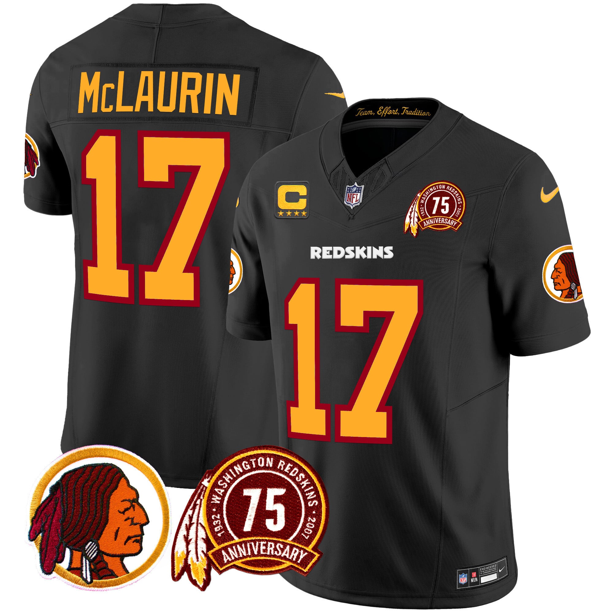 Men’s Washington Redskins 75th Patch Throwback Vapor Limited Jersey – All Stitched