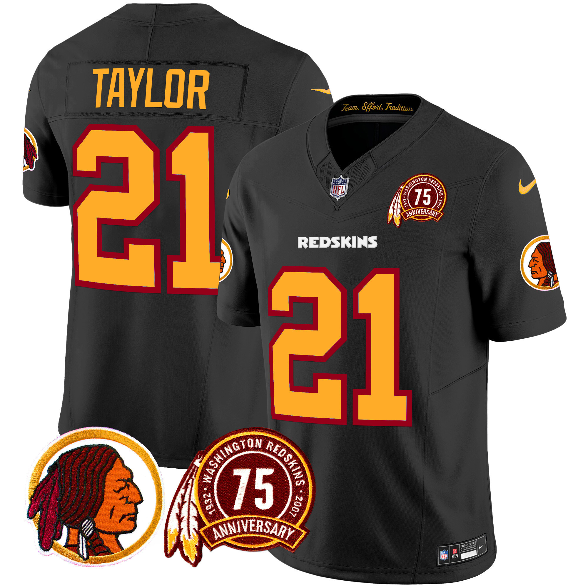 Men’s Washington Redskins 75th Patch Throwback Vapor Limited Jersey – All Stitched