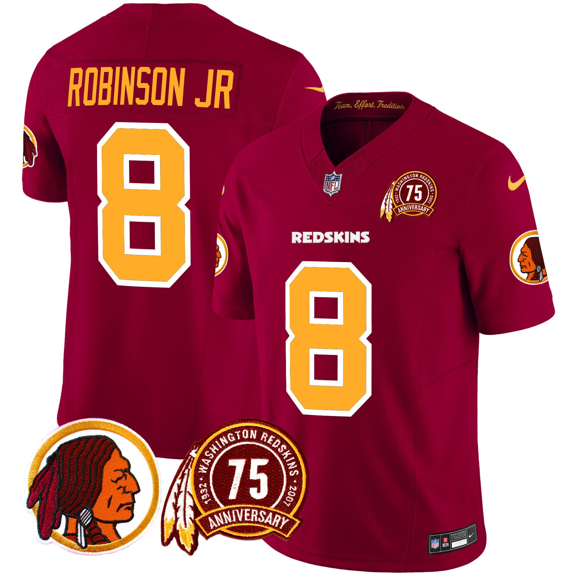Men’s Washington Redskins 75th Patch Throwback Vapor Limited Jersey – All Stitched