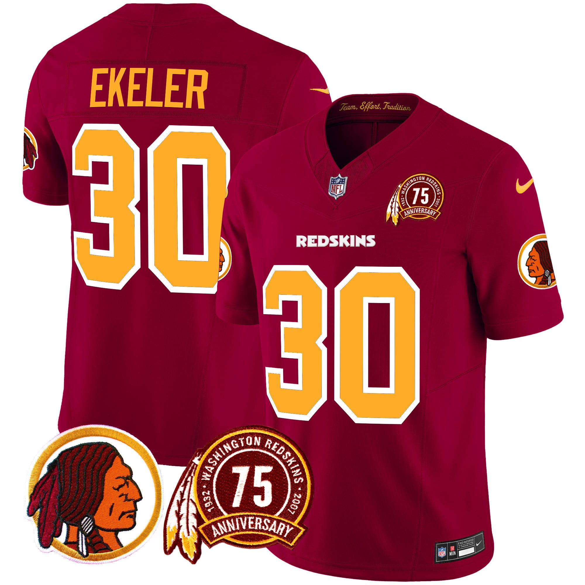 Men’s Washington Redskins 75th Patch Throwback Vapor Limited Jersey – All Stitched