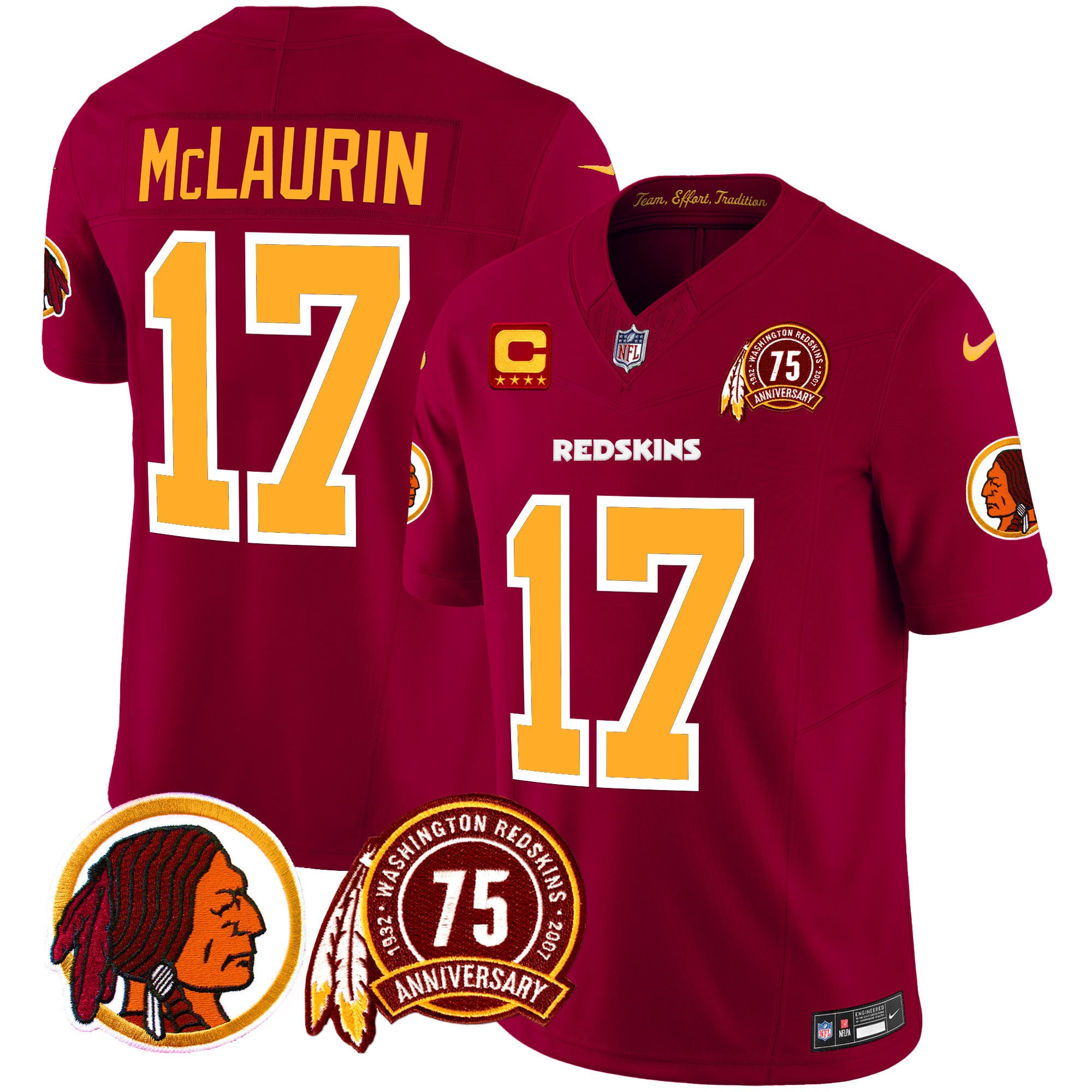 Men’s Washington Redskins 75th Patch Throwback Vapor Limited Jersey – All Stitched