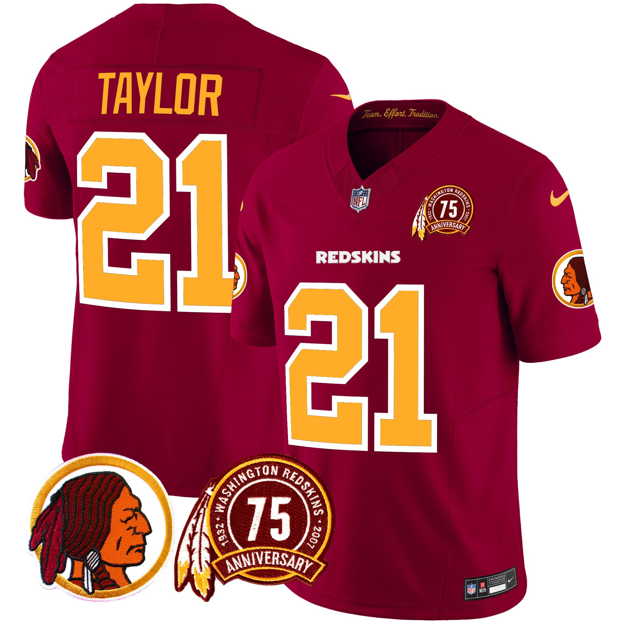 Men’s Washington Redskins 75th Patch Throwback Vapor Limited Jersey – All Stitched