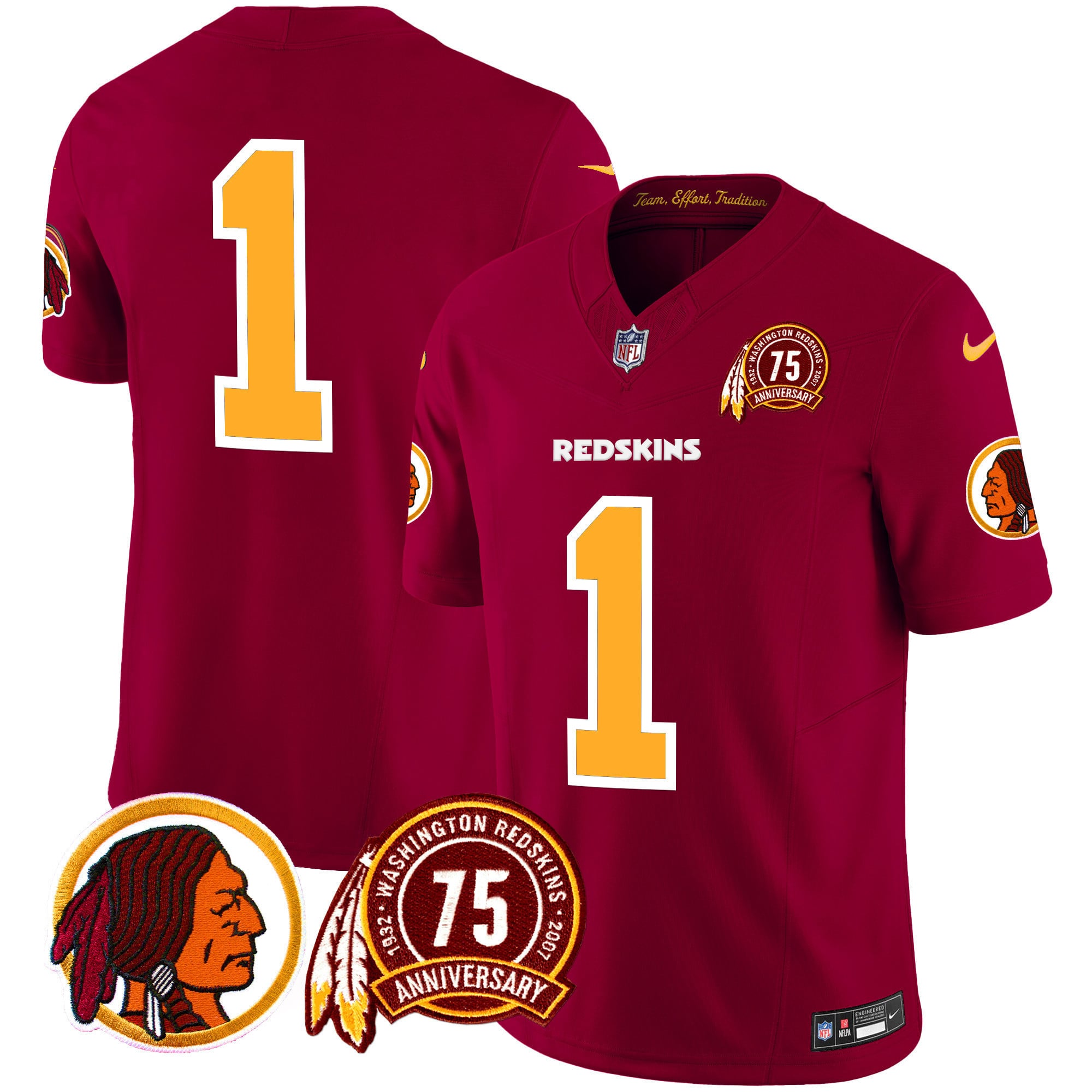 Men’s Washington Redskins 75th Patch Throwback Vapor Limited Jersey – All Stitched