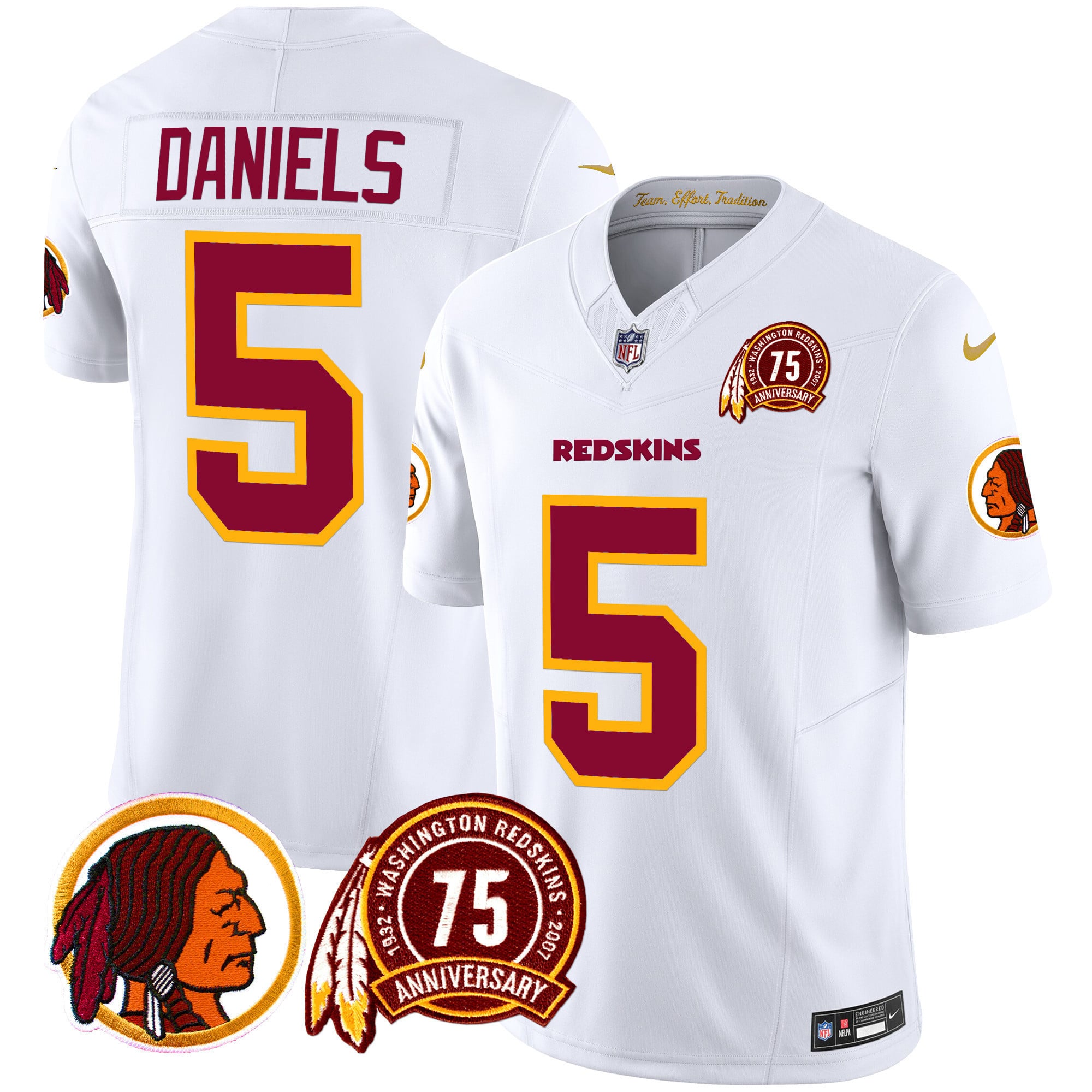 Men’s Washington Redskins 75th Patch Throwback Vapor Limited Jersey – All Stitched