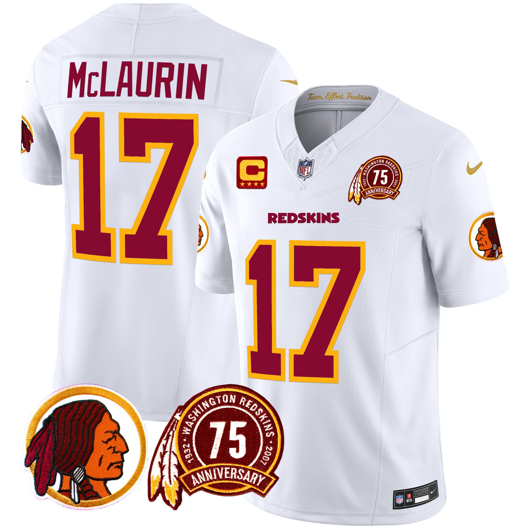 Men’s Washington Redskins 75th Patch Throwback Vapor Limited Jersey – All Stitched
