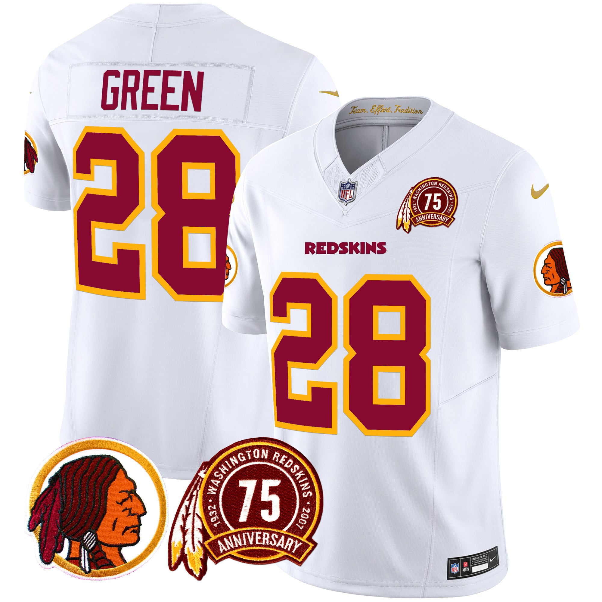 Men’s Washington Redskins 75th Patch Throwback Vapor Limited Jersey – All Stitched