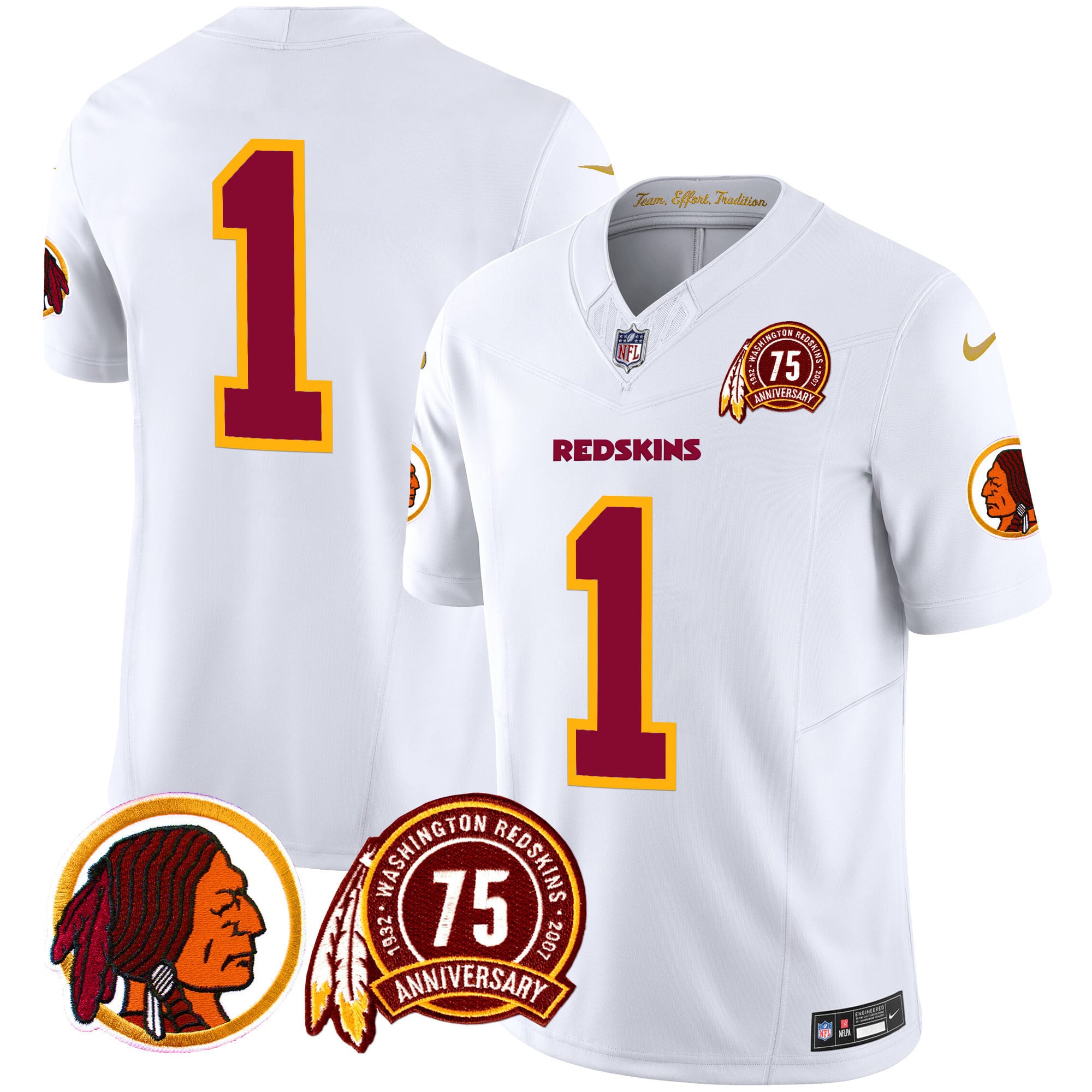 Men’s Washington Redskins 75th Patch Throwback Vapor Limited Jersey – All Stitched