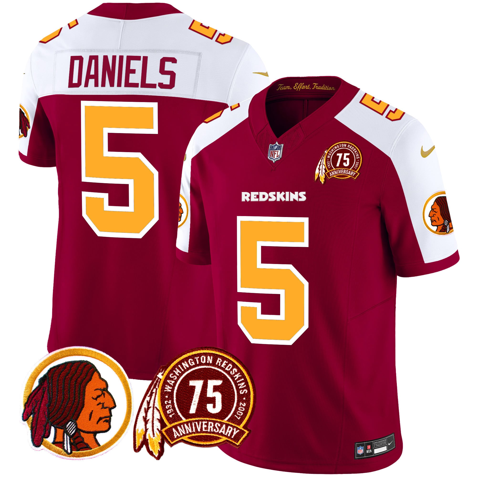Men’s Washington Redskins 75th Patch Throwback Vapor Limited Jersey – All Stitched