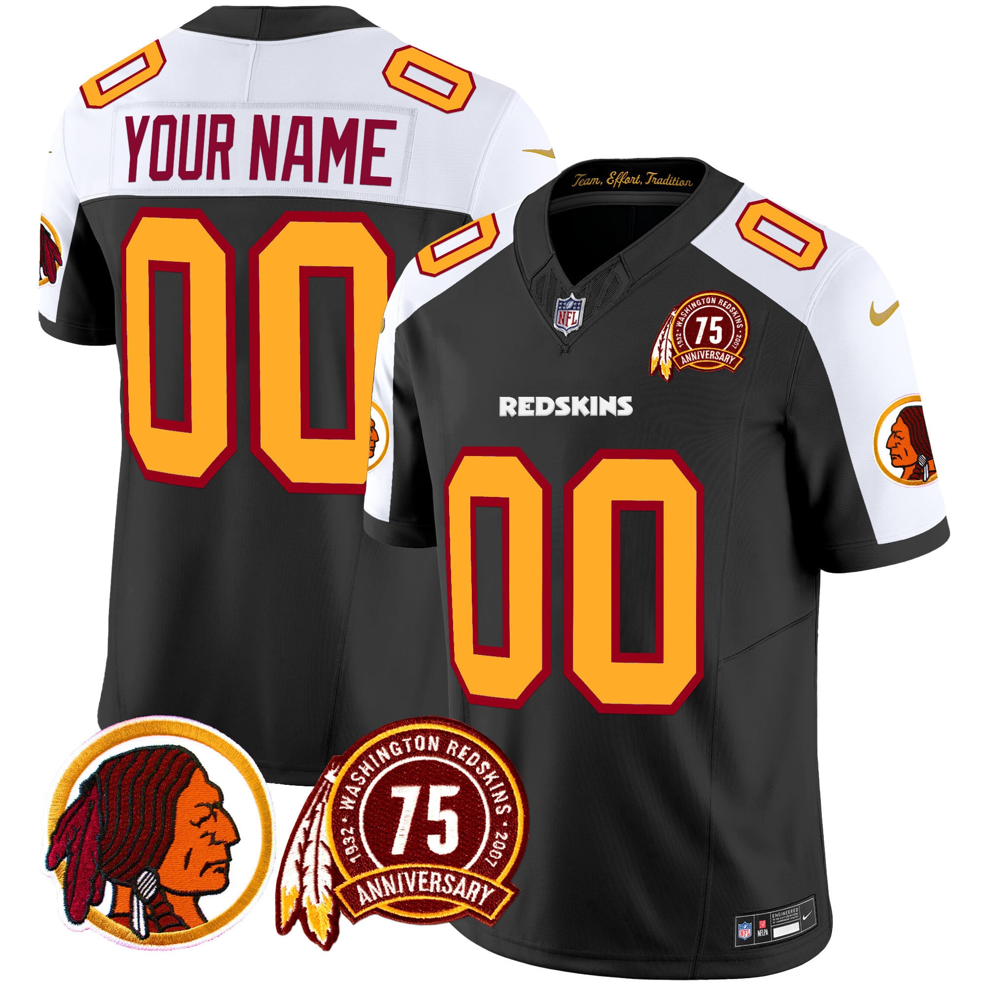 Washington Redskins 75th Patch Throwback Vapor Limited Custom Jersey – All Stitched