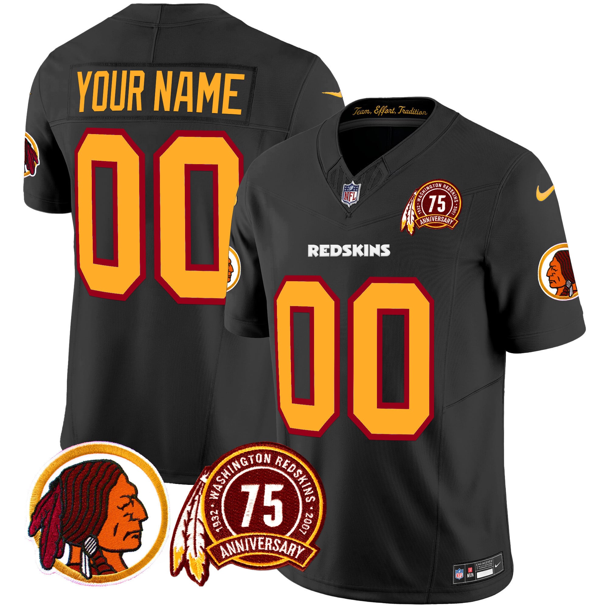 Washington Redskins 75th Patch Throwback Vapor Limited Custom Jersey – All Stitched