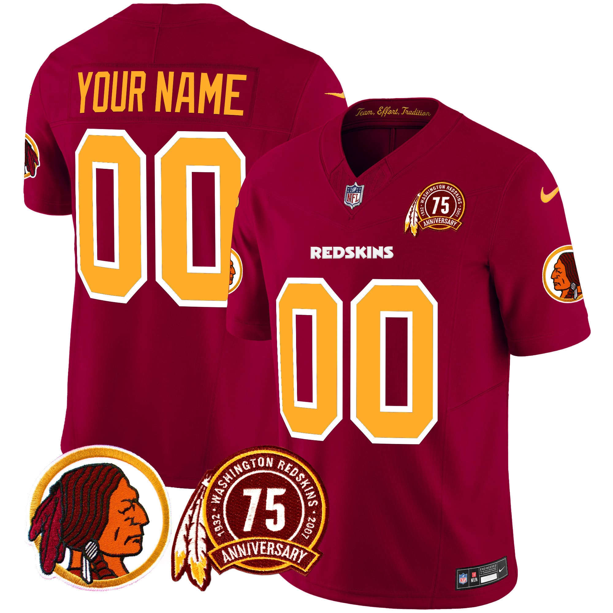 Washington Redskins 75th Patch Throwback Vapor Limited Custom Jersey – All Stitched